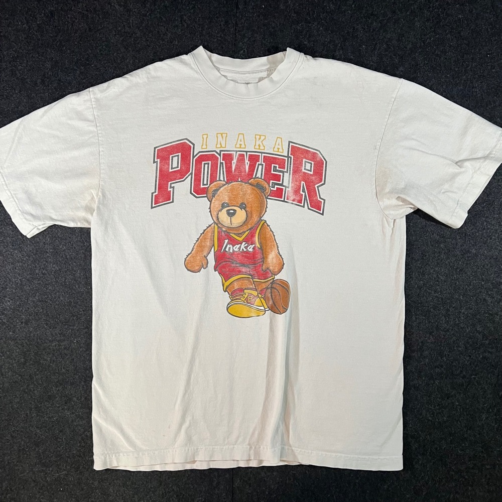 Inaka Power T-Shirt Mens Large White Basketball Bear Graphic Gym Streetwear Tee